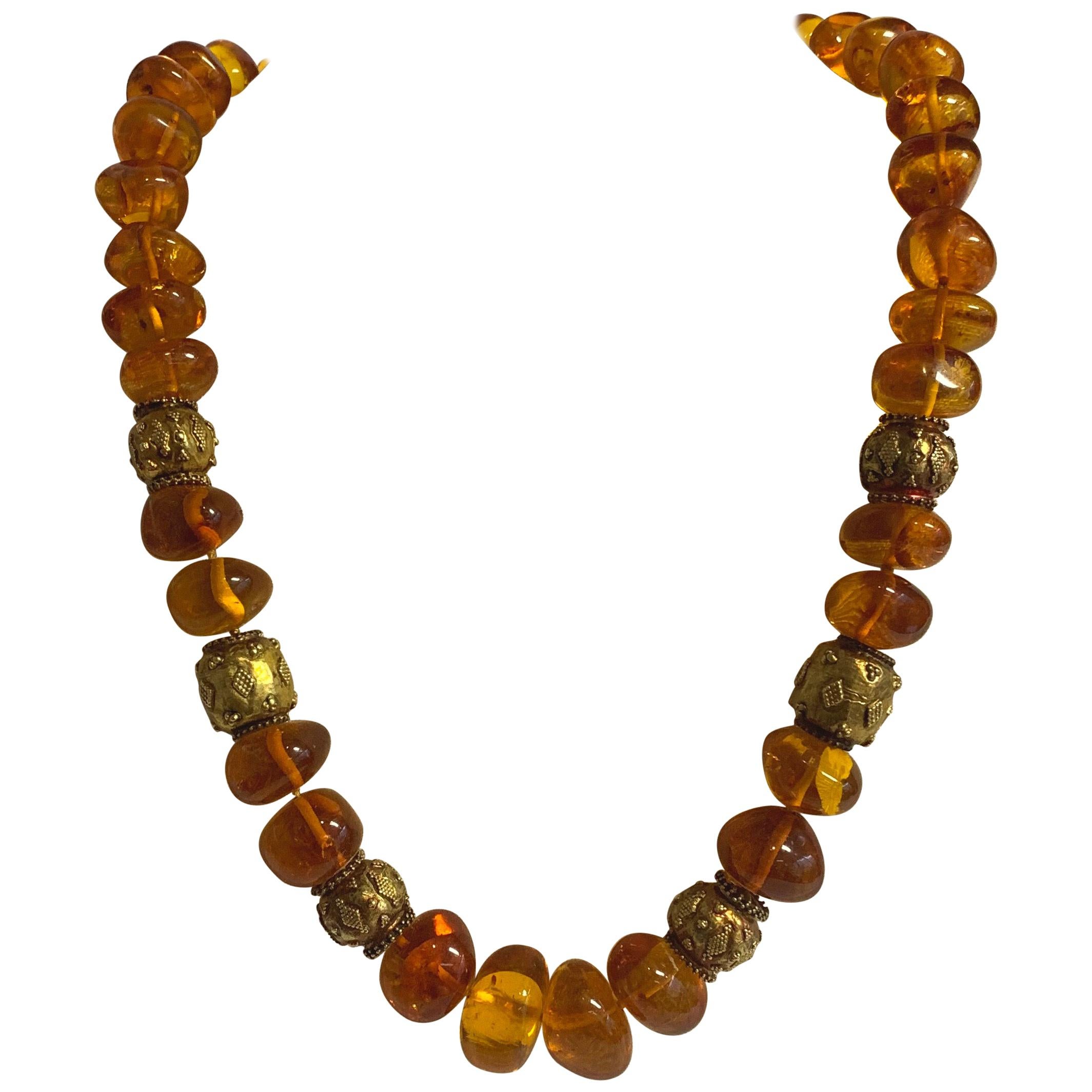 Altfield Amber and Antique Gold Necklace For Sale