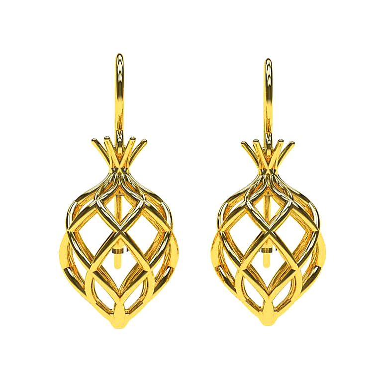 14 Karat Yellow Gold Pomegranate Wire Earrings For Sale