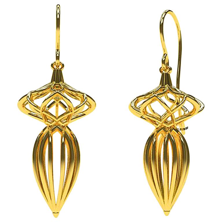 14 Karat Yellow Gold Wire Dangle Earrings