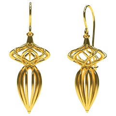 14 Karat Yellow Gold Wire Dangle Earrings