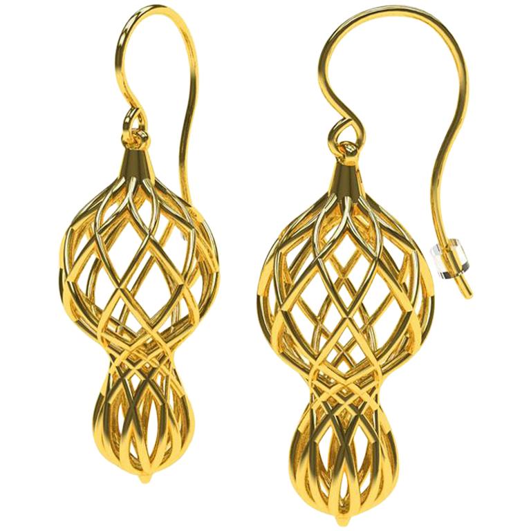 Boucles d'oreilles pendantes en or jaune 14 carats en vente