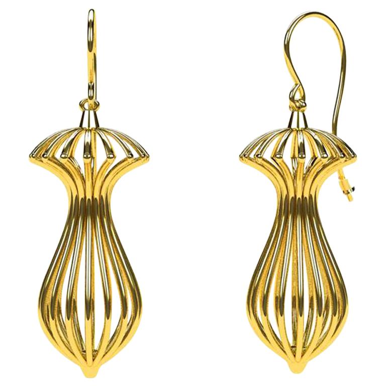 Boucles d'oreilles pendantes en or jaune 14 carats en vente
