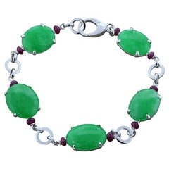 Estate Jadeite Jade Ruby Gold Bracelet