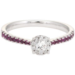 Vintage Diamond Ruby Halo Ring 18 Karat Gold Estate Fine Jewelry Engagement