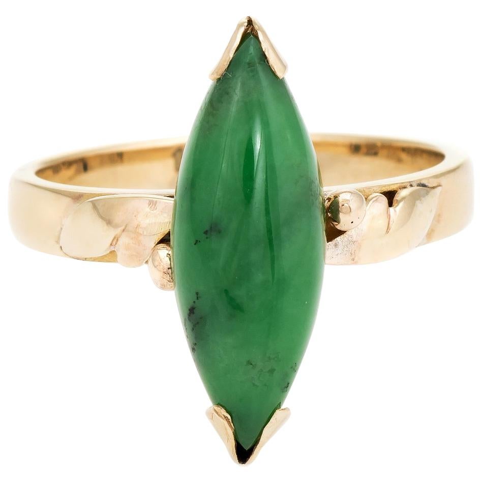 Vintage Jadeite Jade Ring 14 Karat Gold Marquise Cabochon Estate Fine Jewelry