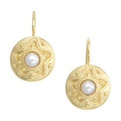 Vintage Cultured Pearl Earrings 18 Karat Gold Round Drops Estate Fine Jewelry