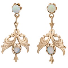 Vintage Opal Earrings 14 Karat Gold Dangle Drops Estate Fine Jewelry Pierced