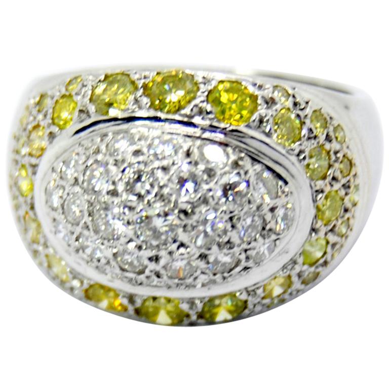Yellow and White Diamond with 18 Karat White Gold For Sale