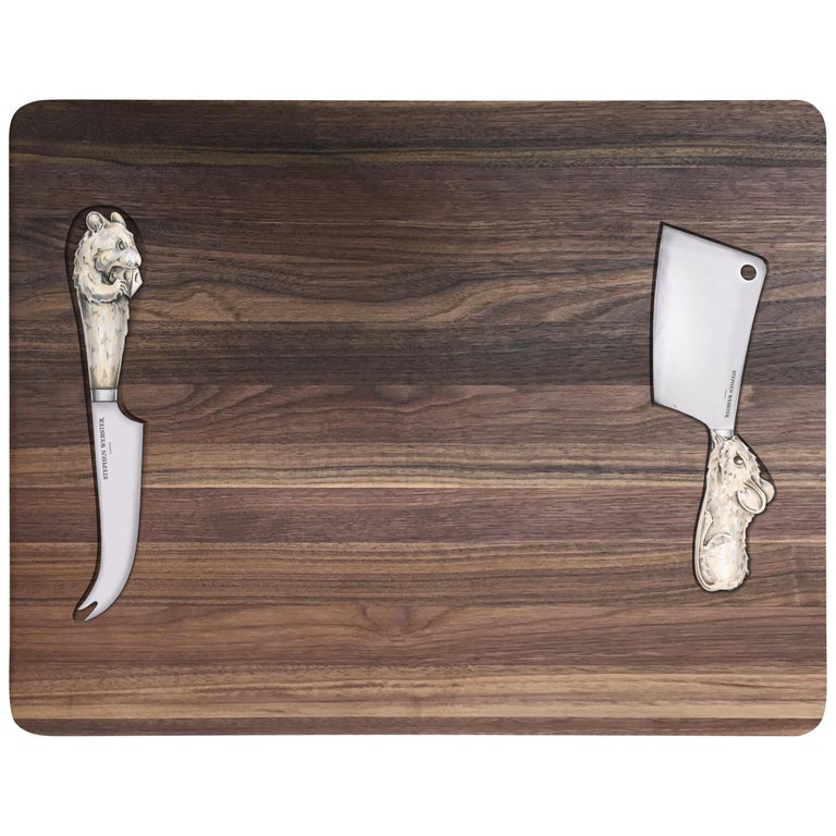 Pair of Bronze Beast Cheese Knives with Folded Steel Blades For Sale at