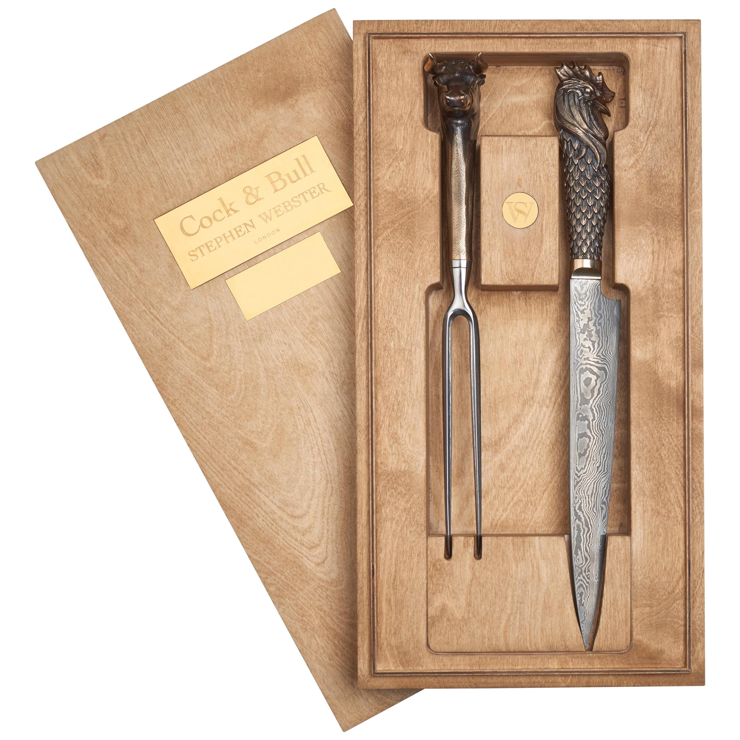 Stephen Webster Cock & Bull Carving Knives with Steel Blades and Bronze Handles