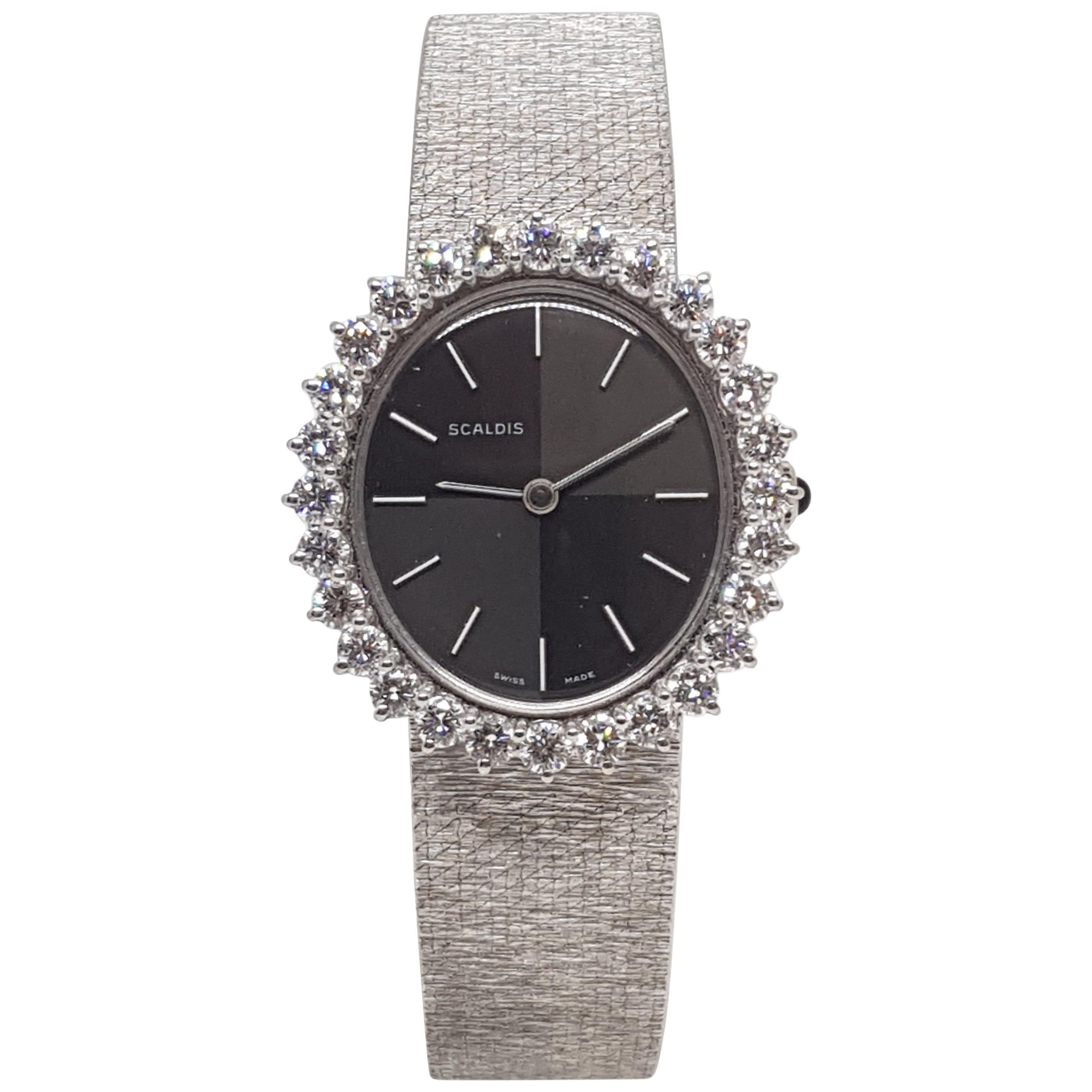 Scaldis 18 Karat White Gold Diamonds Vintage Ladies Watch