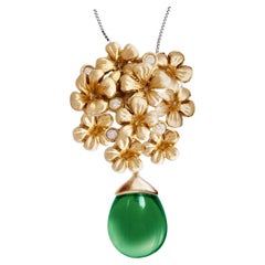 14 Karat Yellow Gold Blossom Contemporary Necklace with Diamonds and Tourmaline