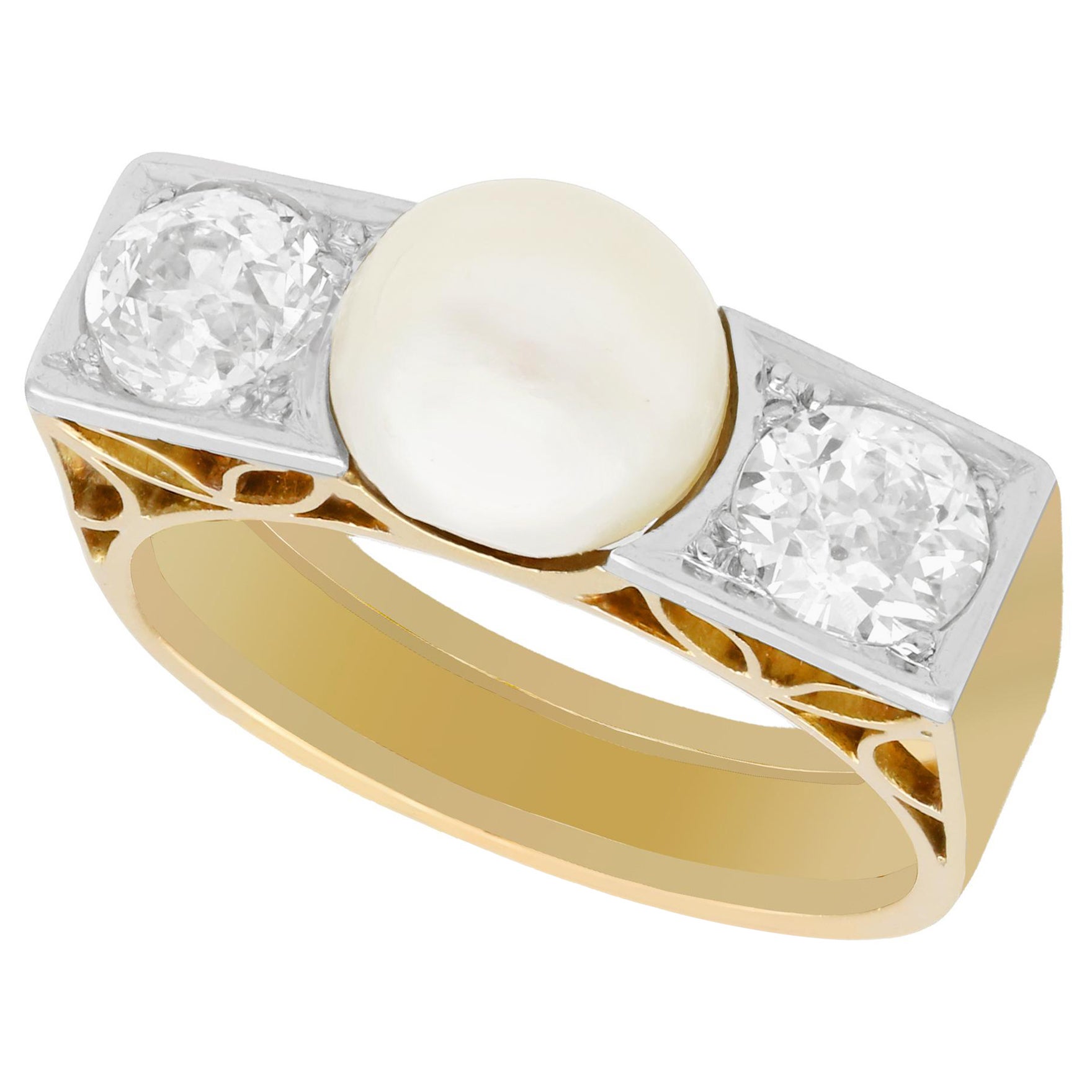 Vintage Pearl and 1.15 Carat Diamond Yellow Gold Cocktail Ring