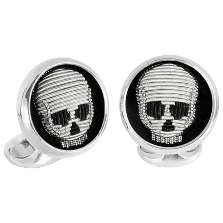 Deakin and Francis Sterling Silver Embroidered Skull Cufflinks For Sale ...