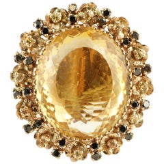 31.22 Carat of Topaz Yellow Sapphires Black Diamonds Rose Gold Cocktail Ring