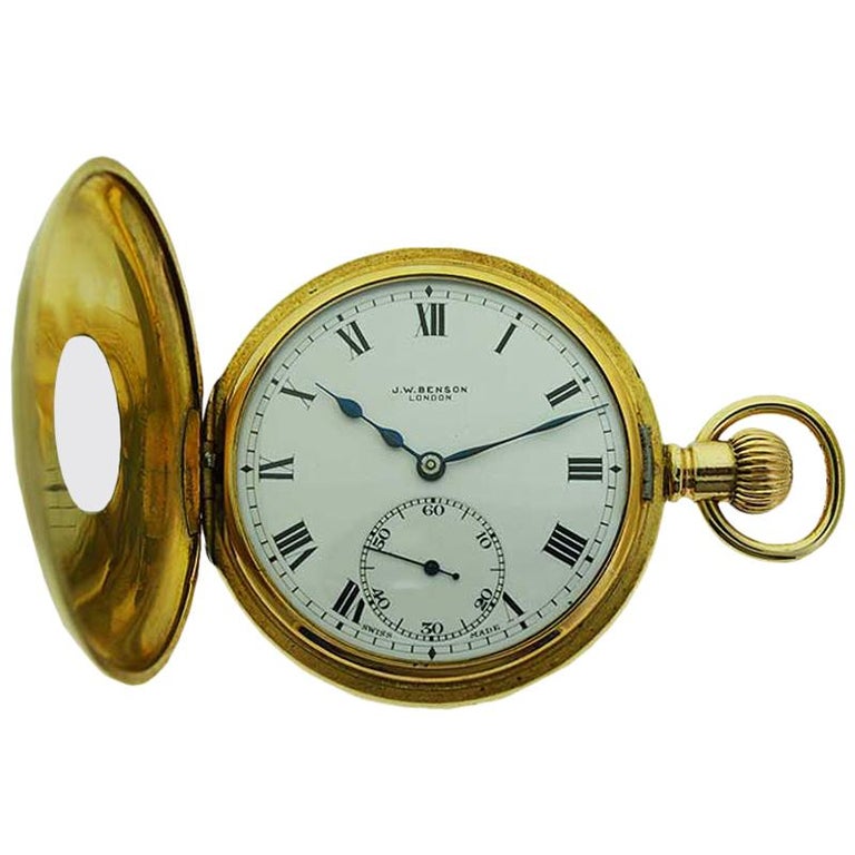 J.W. Benson Yellow Gold Filled Half Hunter Pocket Watch, circa 1900s For  Sale at 1stDibs