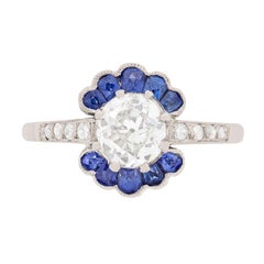 Early Deco Diamond and Sapphire Cluster Ring, circa 1920s