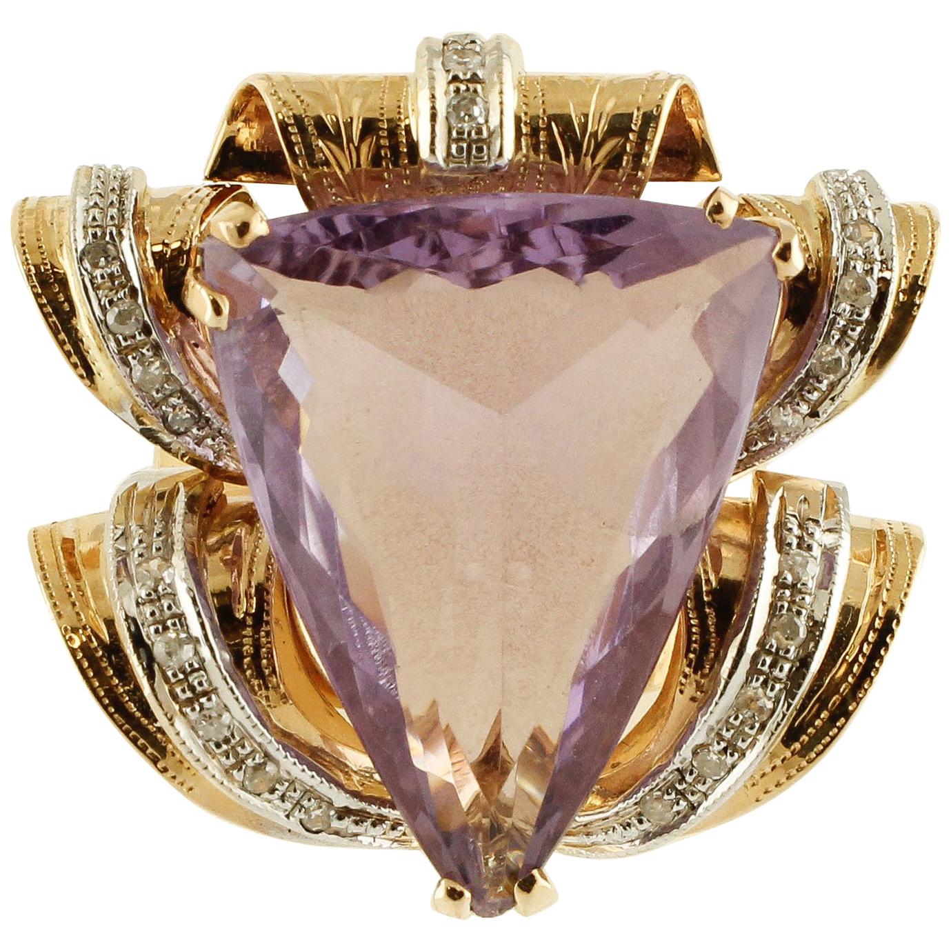 14.21 Carat Amethyst Little Diamonds Rose Gold Cocktail Ring For Sale