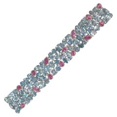 GIA Certified 107.22 Carat Aquamarine, Sapphire, and Diamond Bracelet