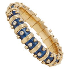 Tiffany & Co. 18 Karat Yellow Gold Diamond and Blue Enamel Schlumberger Bracelet