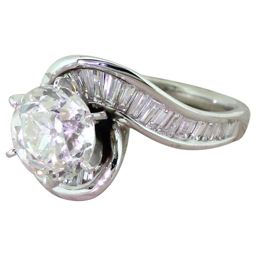 Retro 2.43 Carat Old European Cut Diamond Engagement Ring For Sale