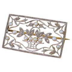 Edwardian Seed Pearl and Rose-Cut Diamond Panel Brooch