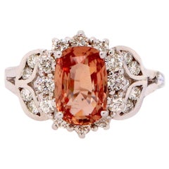 GIA Certified 1.86 Carat Padparadscha Sapphire and Diamond Ring