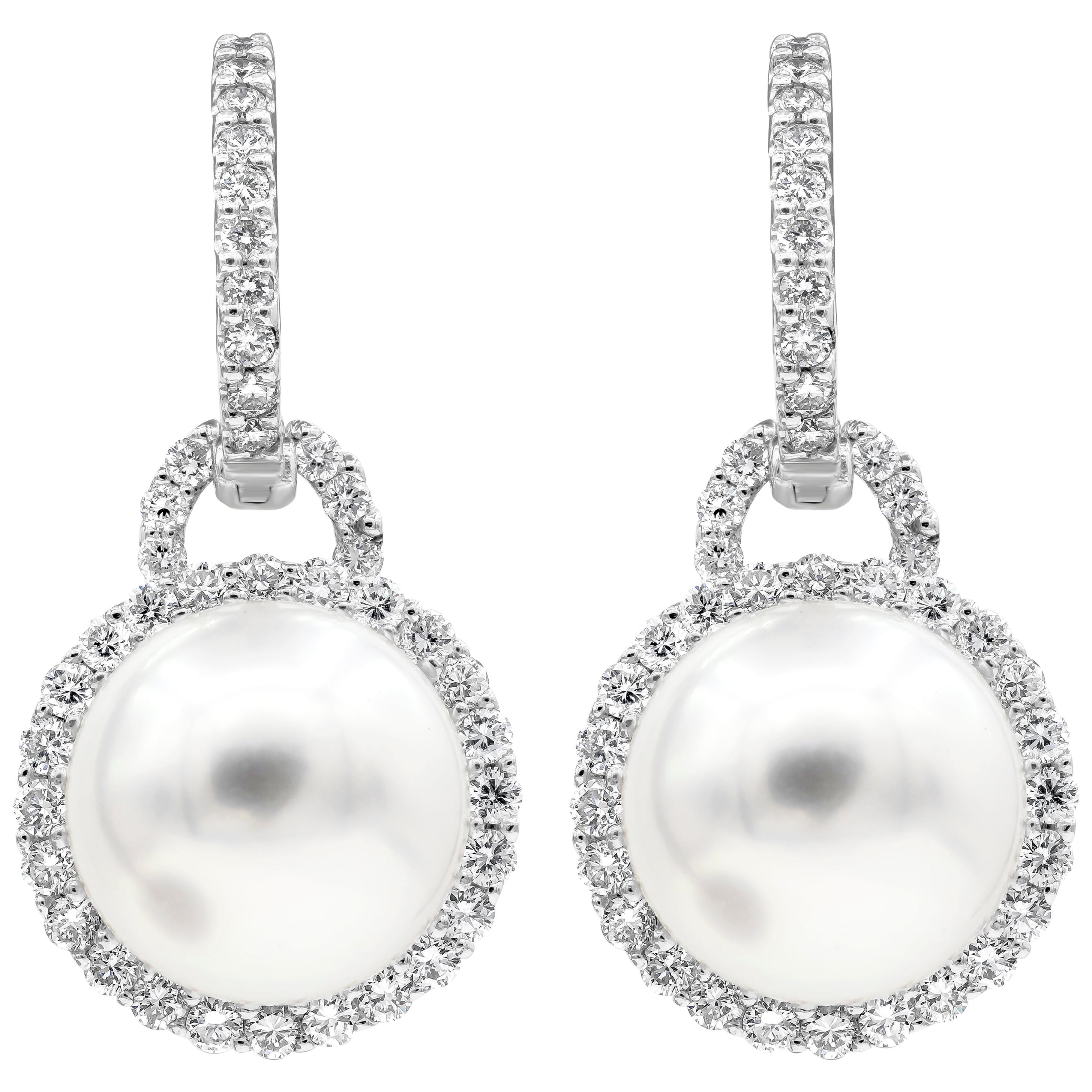 Pearl and Diamond Halo Dangle Earrings