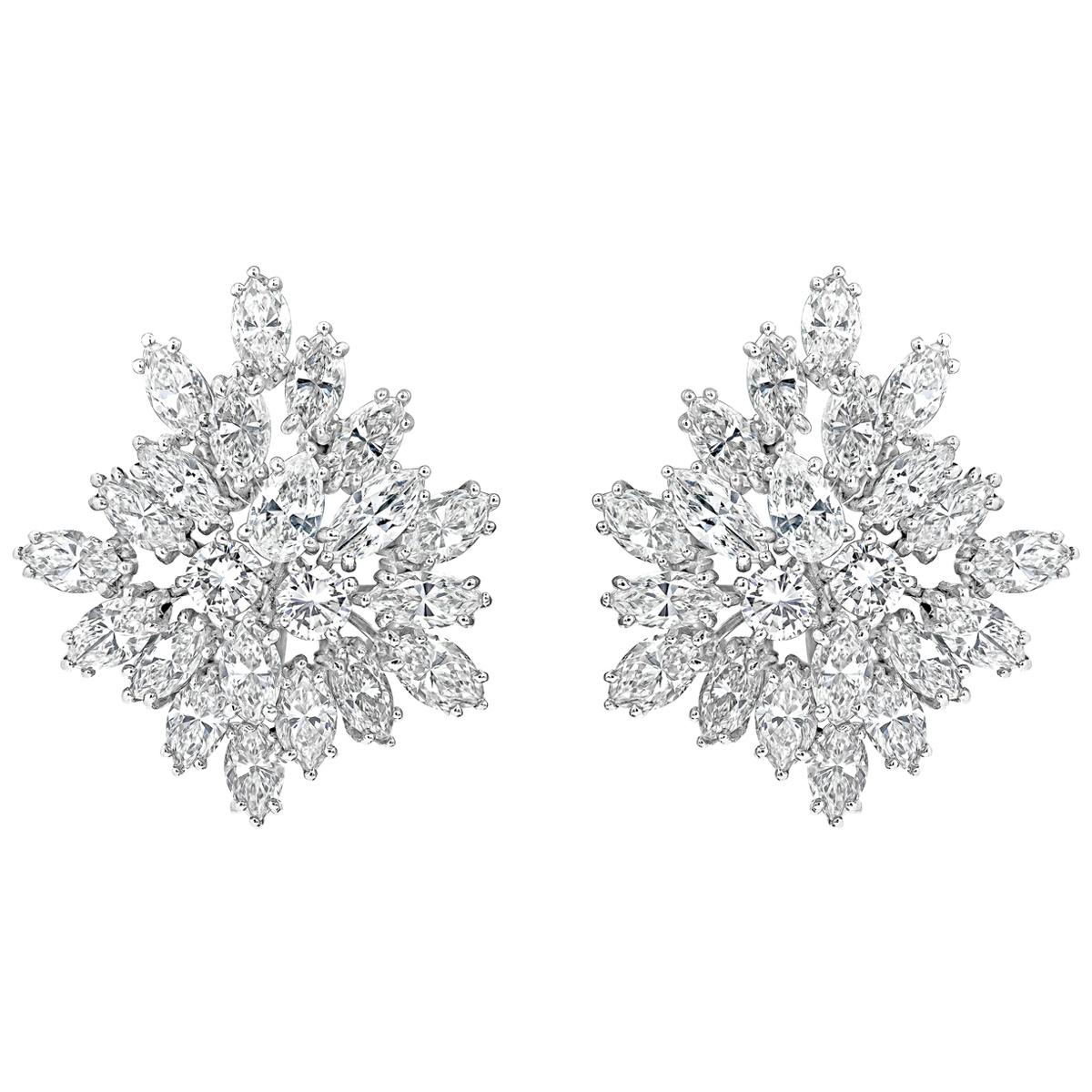 9.73 Carats Total Cluster Mixed Cut Diamond Starburst Clip-on Earrings For Sale