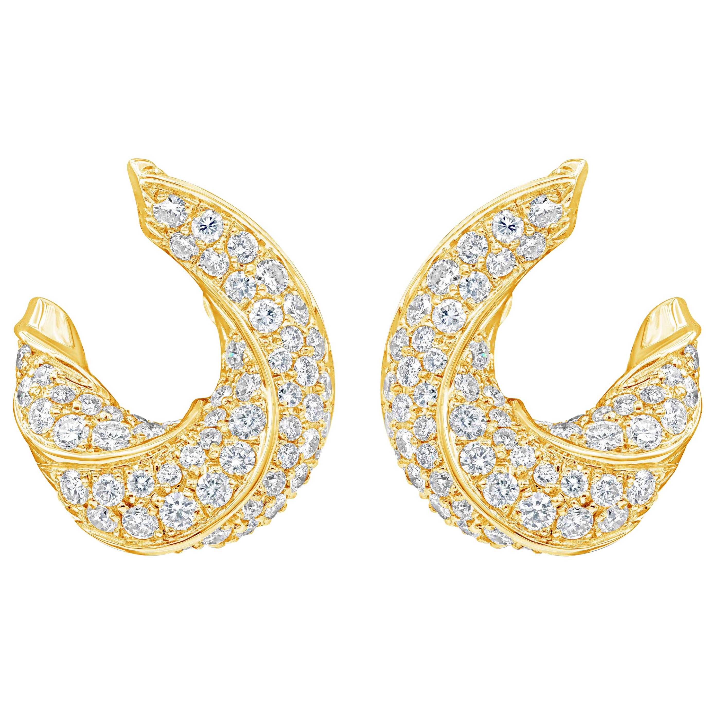 Roman Malakov 7.03 Carats Total Brilliant Round Diamond Twisted Clip-On Earrings For Sale