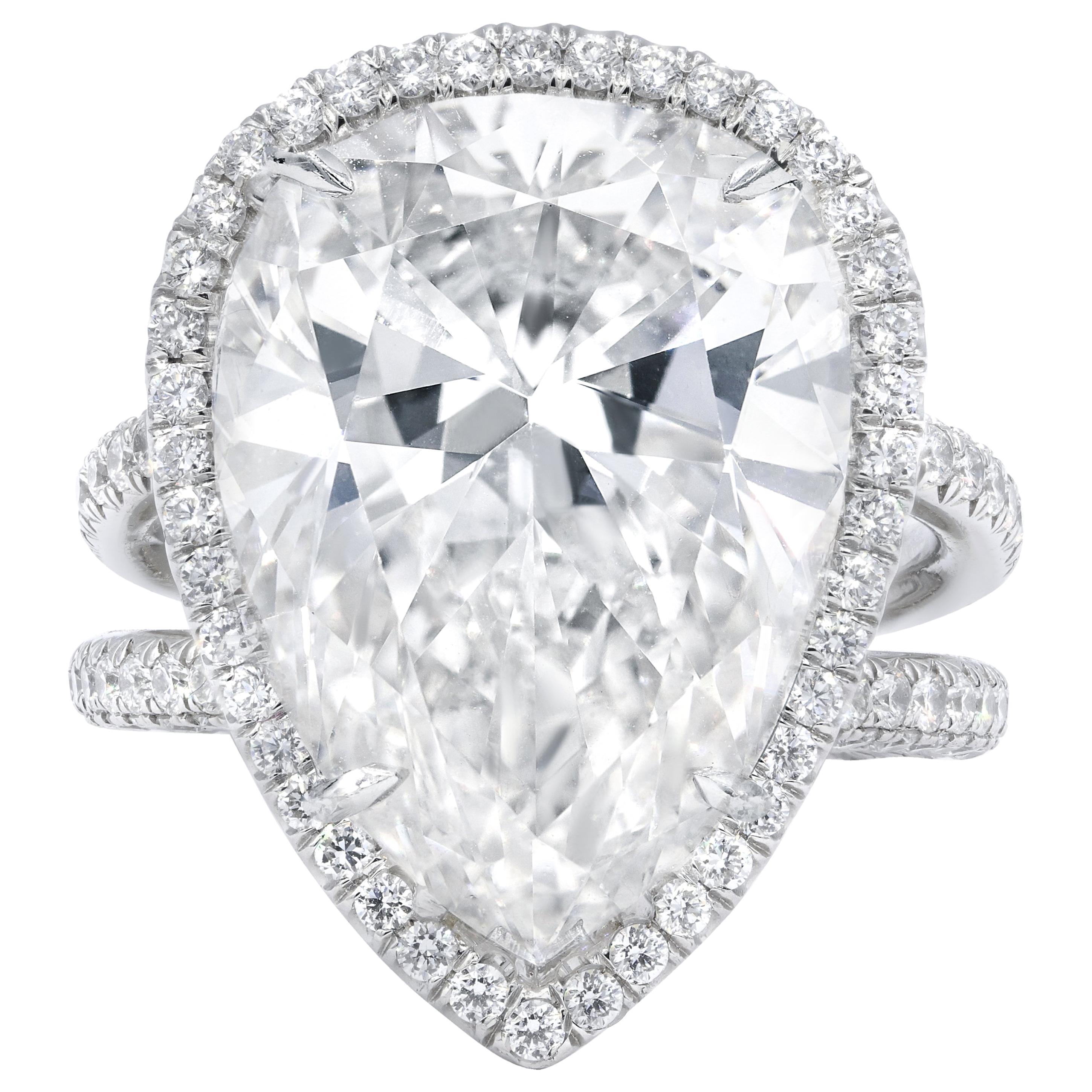 Diana M. 15.01 Carat F-SI2 Pear Shaped Diamond Ring For Sale