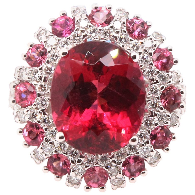 5.57 Carat Oval Rubellite, Pink Tourmaline, and Diamond Ring For Sale ...