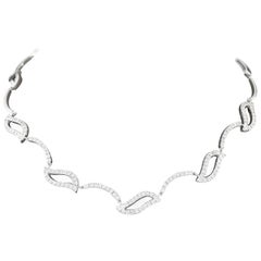 2.22 Carat Diamond 18 Karat White Gold Leaf Motif Choker Necklace