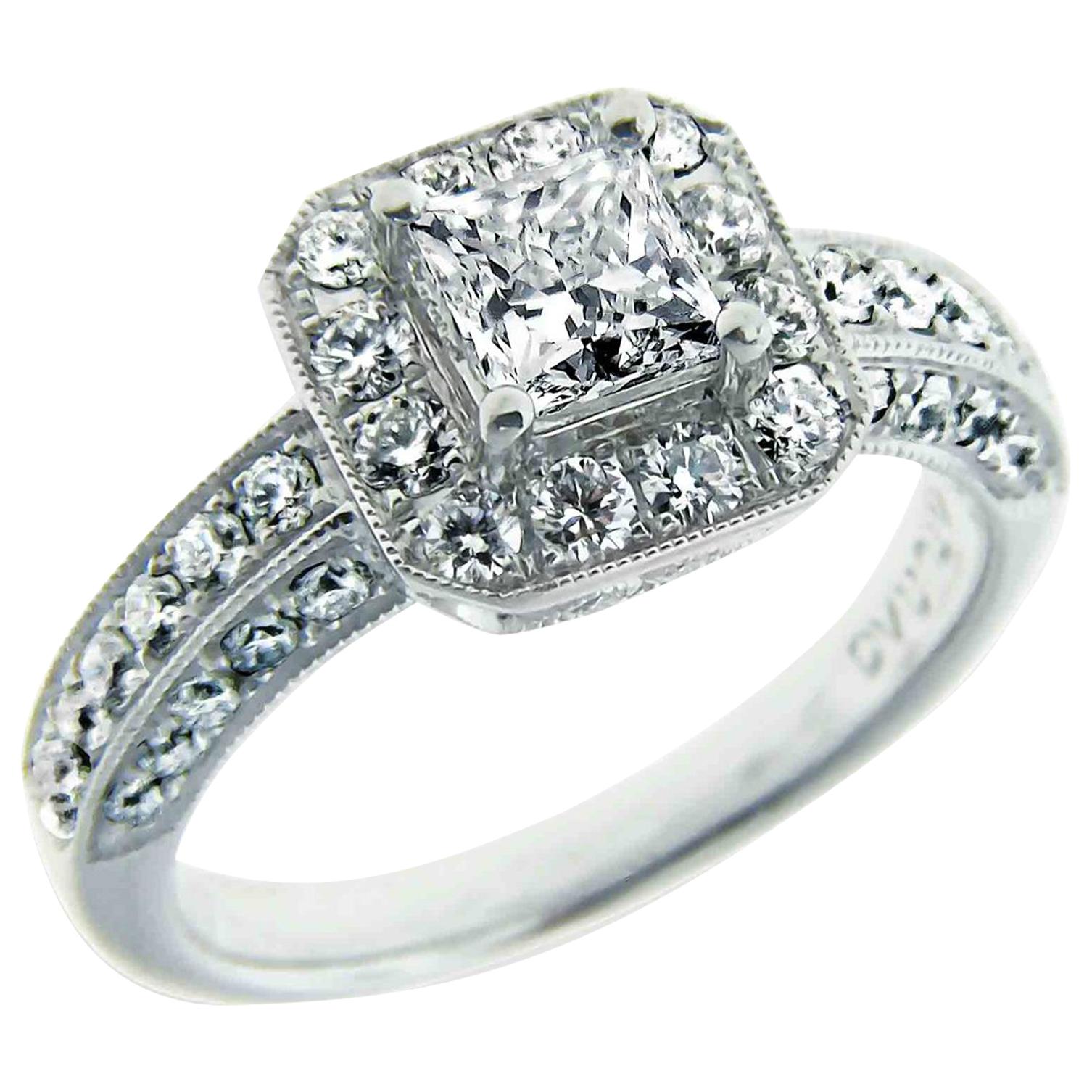 GIA Certified .71 Carat Princess Cut Diamond Platinum Engagement Ring For Sale
