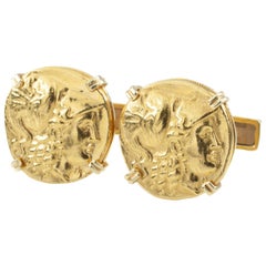 Vintage Emis Ancient Gold Coin Re-Strike 18 Karat Yellow Gold Cufflinks Set