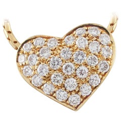 Fred Paris Pave Diamond Heart Pendant 18 Karat Yellow Gold Necklace