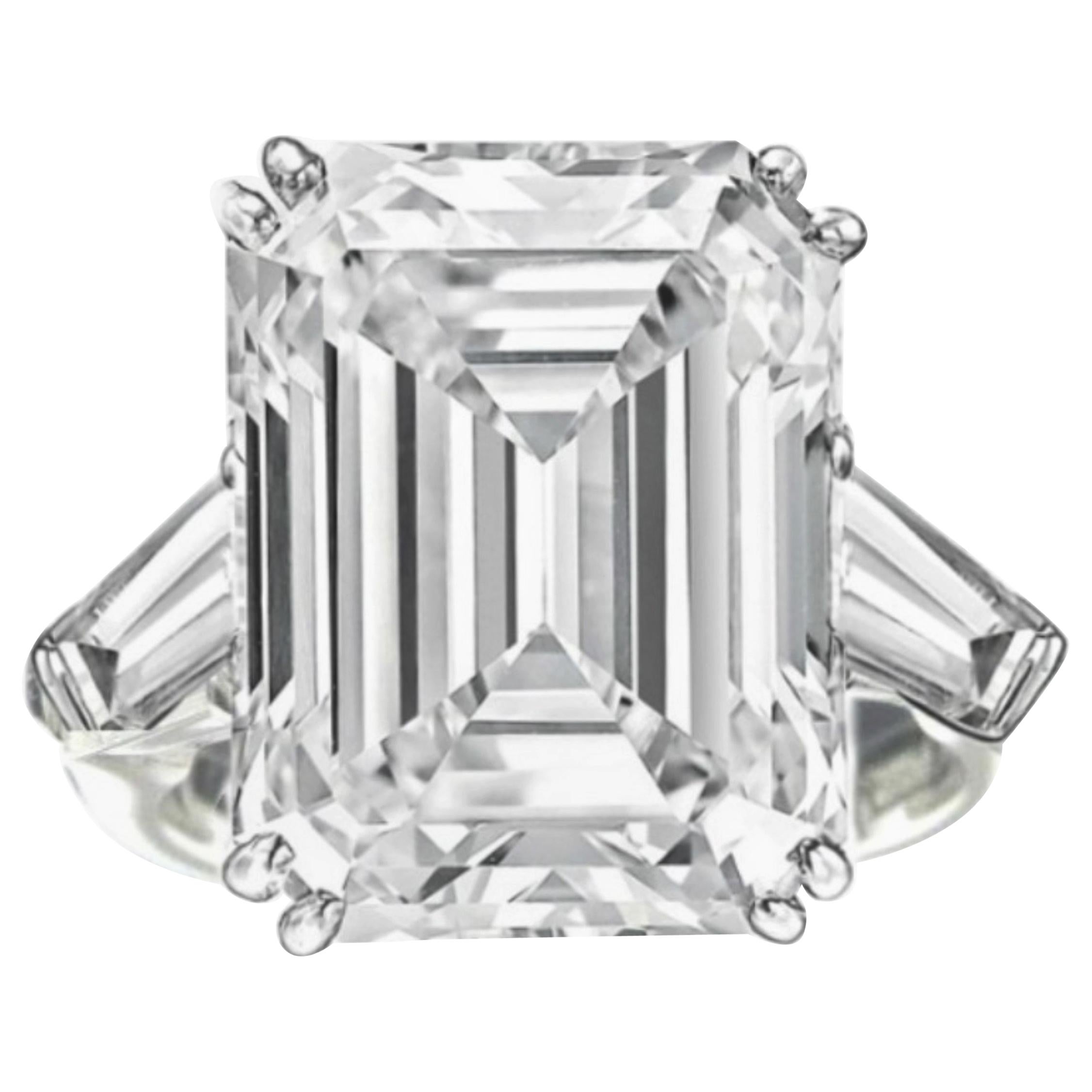 GIA Certified 11.34 Carat H-VS1 Emerald Cut Diamond Ring