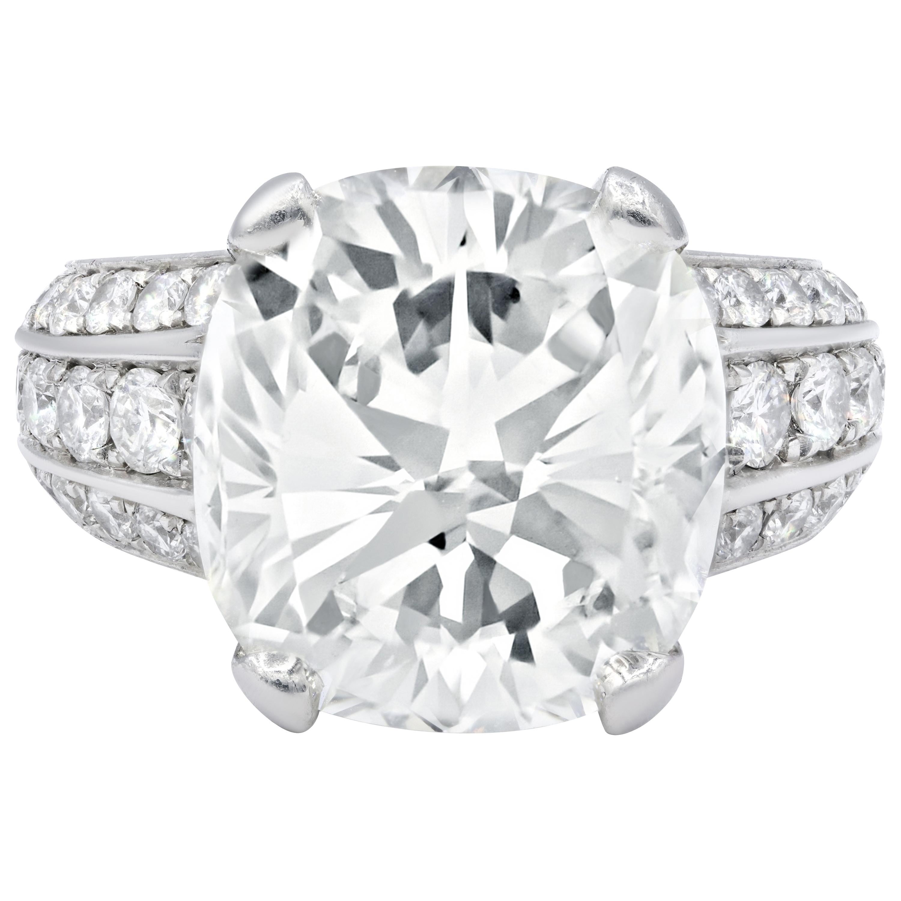 Estate 10.73 Carat Gia Certified Cushion Cut Diamond Ring For Sale