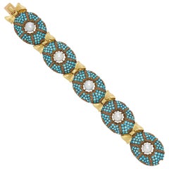 Vintage Buccellati Turquoise Pearl Gold Bracelet