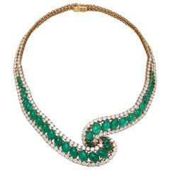 Cabochon Emerald and Diamond Necklace