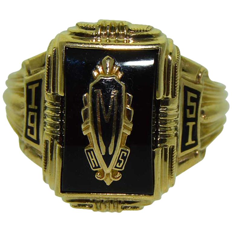 Ladies 10 Karat Solid Yellow Gold Art Deco Class Or Signet Ring Dated 1951 For Sale At 1stdibs