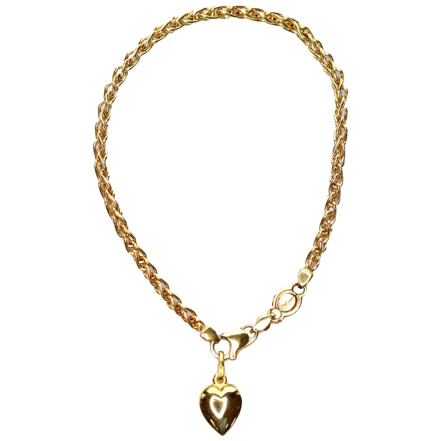 18 Karat Yellow Gold Bracelet with Heart Pendant