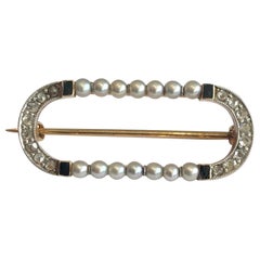 Art-Deco Cartier New York Brooch Gold 14 Karat Platinum Pearls Diamonds Onyx