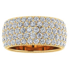 4.70 Carat Wide White Diamond Pave Ring in 18 Karat Yellow Gold