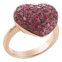 2.90 Carat Round Ruby Pavé Heart Shape Rose Gold Cocktail Ring