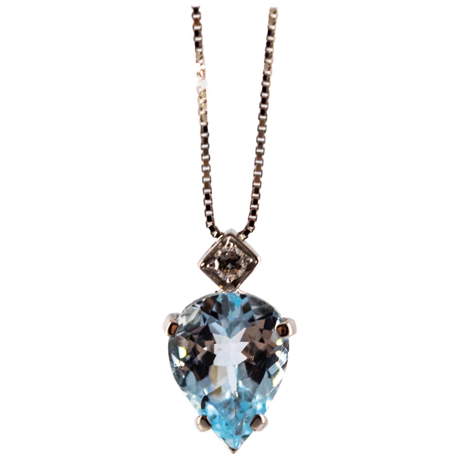 Art Deco Style 1.20 Carat Aquamarine 0.03 Carat  Diamond White Gold Necklace