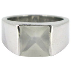 Retro Cartier Moonstone White Gold Band Tank Ring