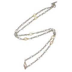 David Yurman Sterling Gold and Pearl Long Necklace