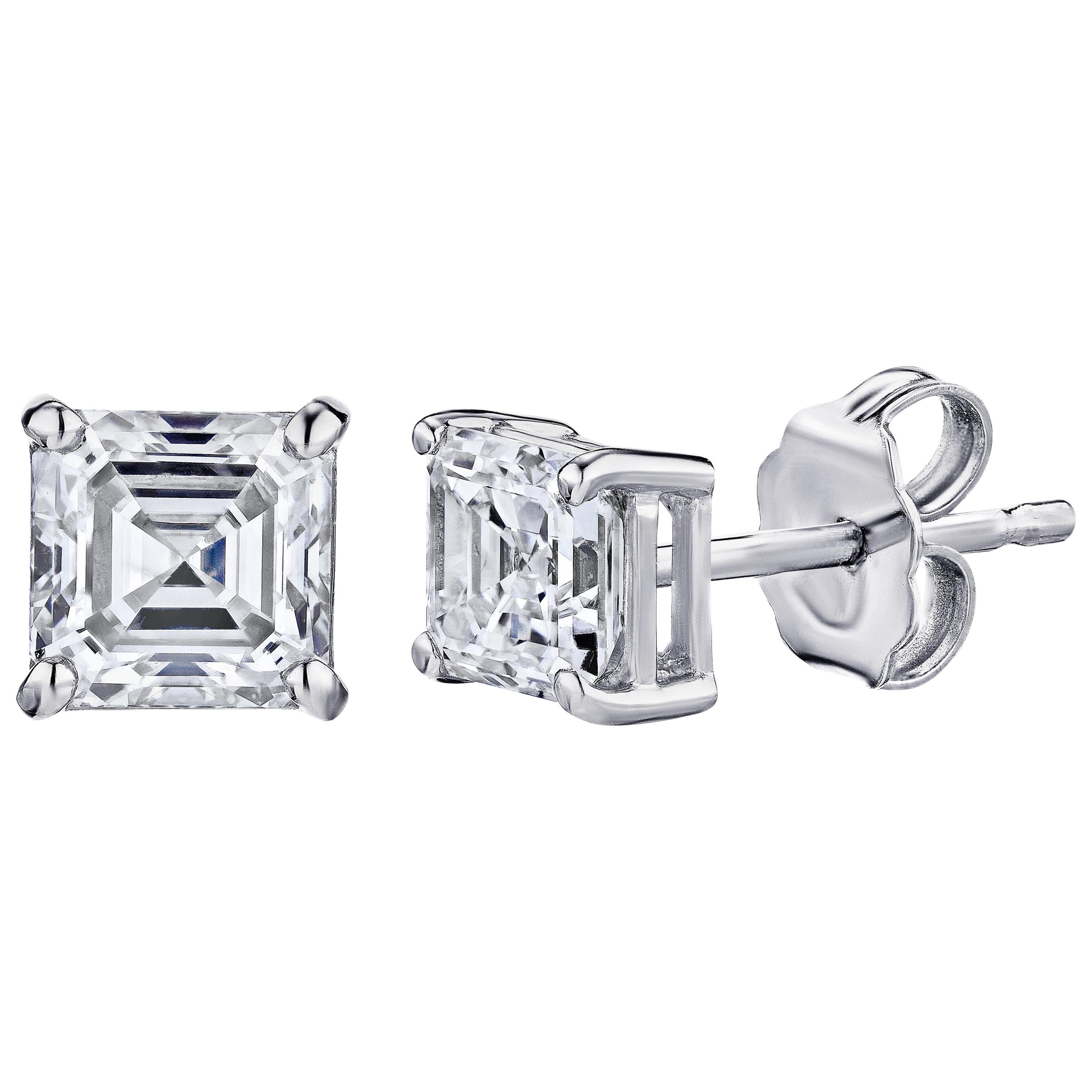 Gia Certified Platinum Ascher Cut Diamond Studs 0.50 Carat Total