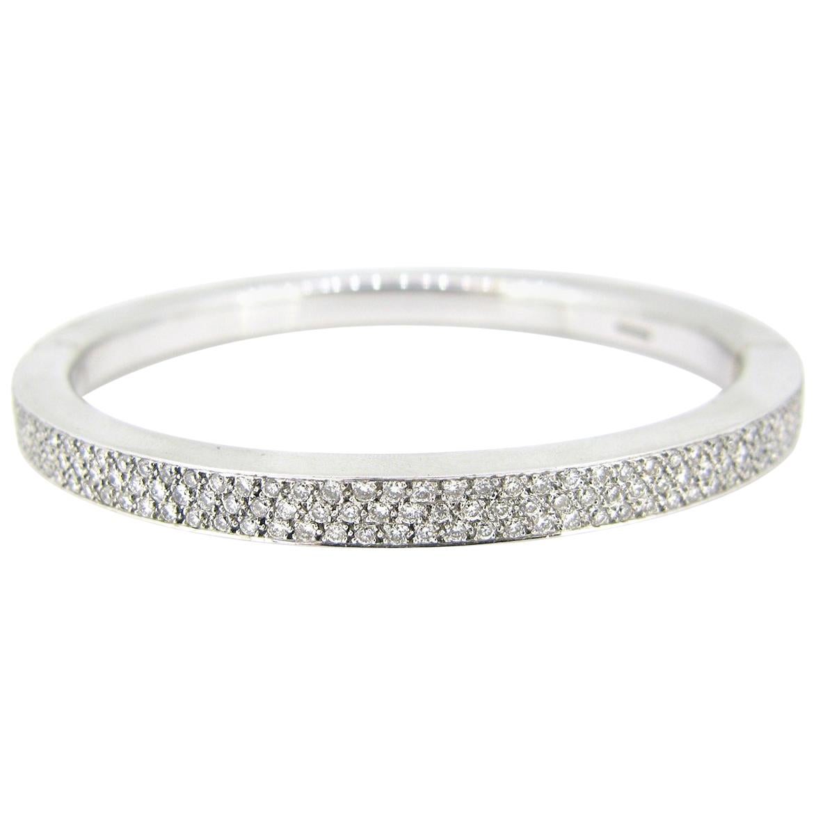 Brilliant Cut Diamonds Pave White Gold Bracelet Bangle